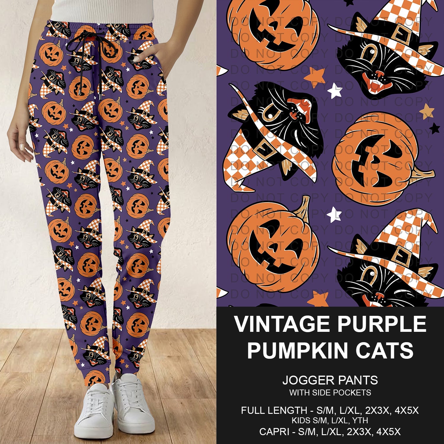 B295 - Preorder Vintage Purple Pumpkin Cats Joggers (Closes 6/14. ETA: late Aug.)