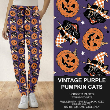 B295 - Preorder Vintage Purple Pumpkin Cats Joggers (Closes 6/14. ETA: late Aug.)