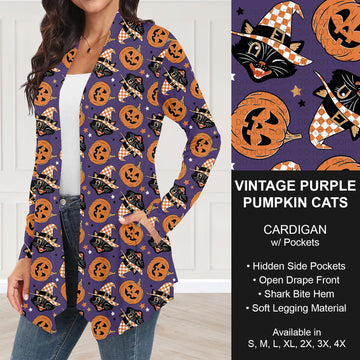 B295 - Preorder Vintage Purple Pumpkin Cats Cardigan w/ Pockets (Closes 6/14. ETA: late Aug.)