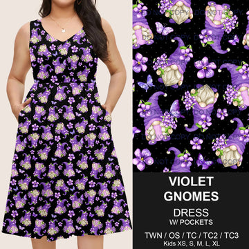 B217 - Preorder Violet Gnomes Sleeveless Pocket Dress (Closes 3/12. ETA: late May)