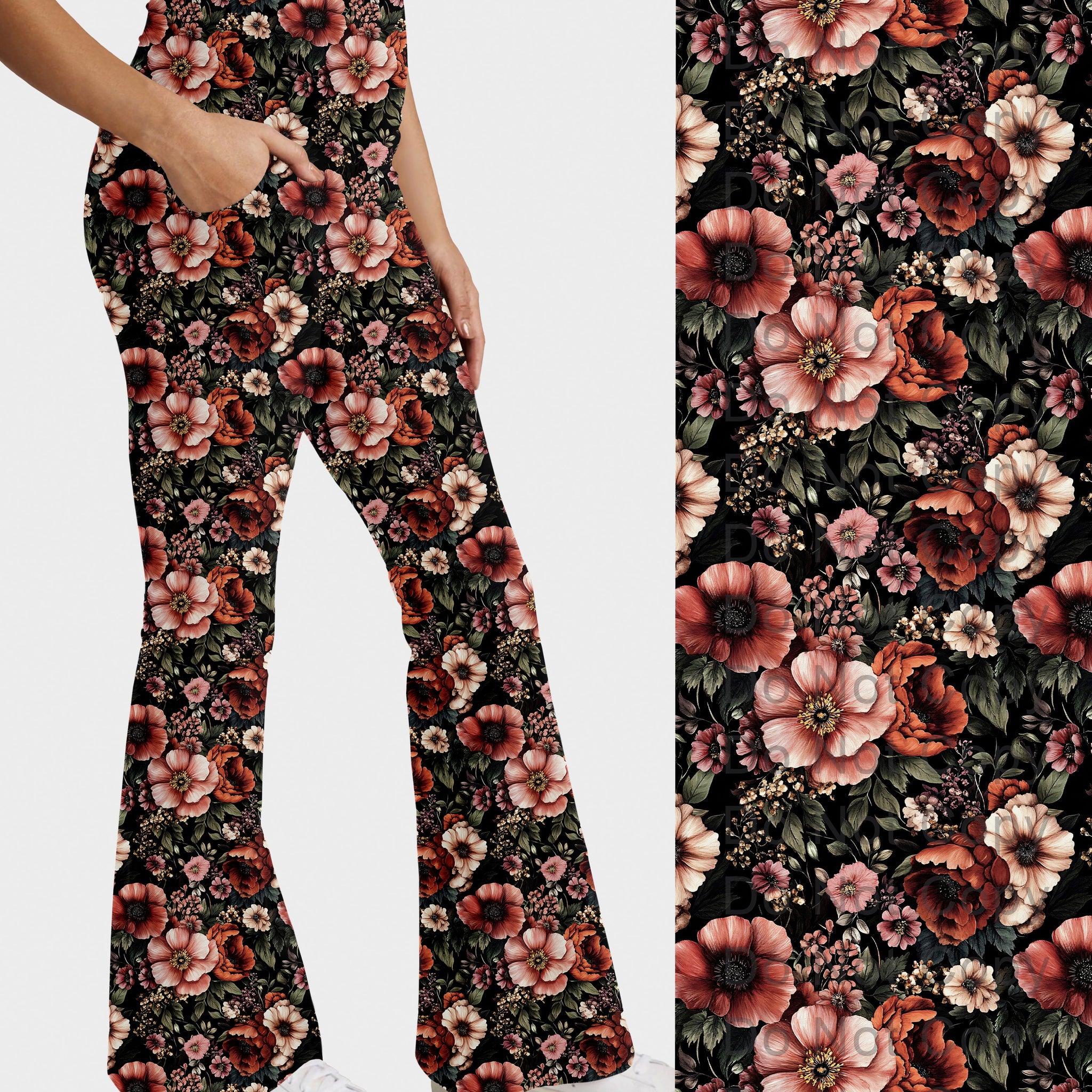 RTS - Vintage Blooms Flare Leggings w/ Pockets