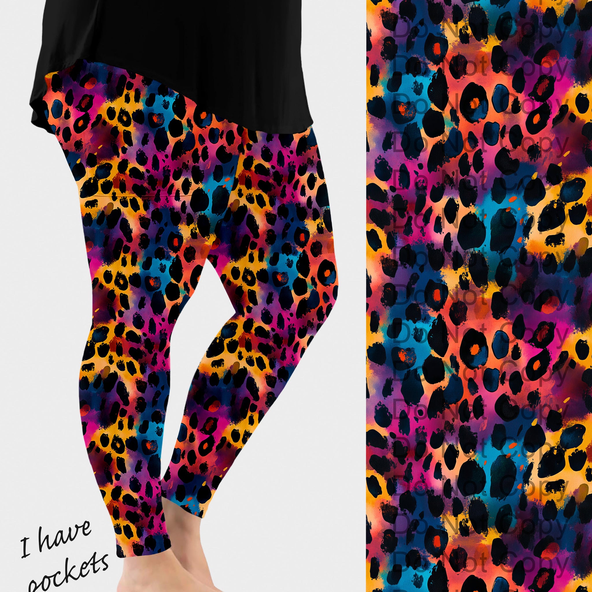 RTS - Vibrant Watercolor Leopard Print Leggings w/ Pockets