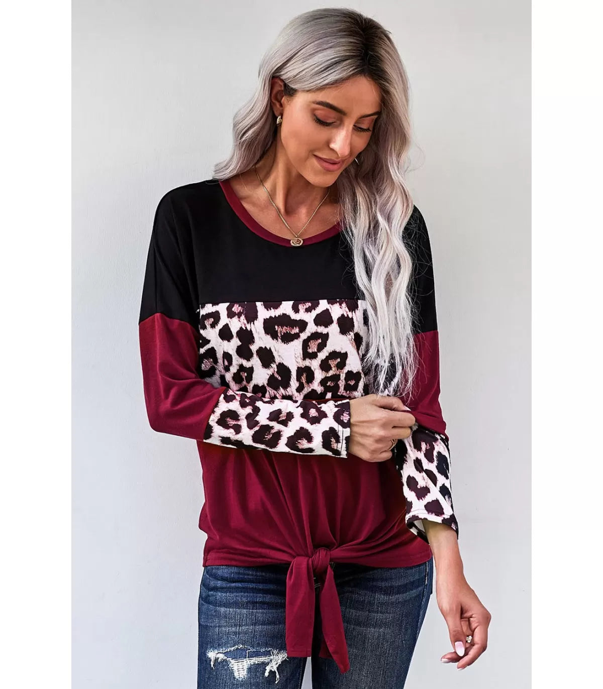 Colorblock Tie Detail Longsleeve Top