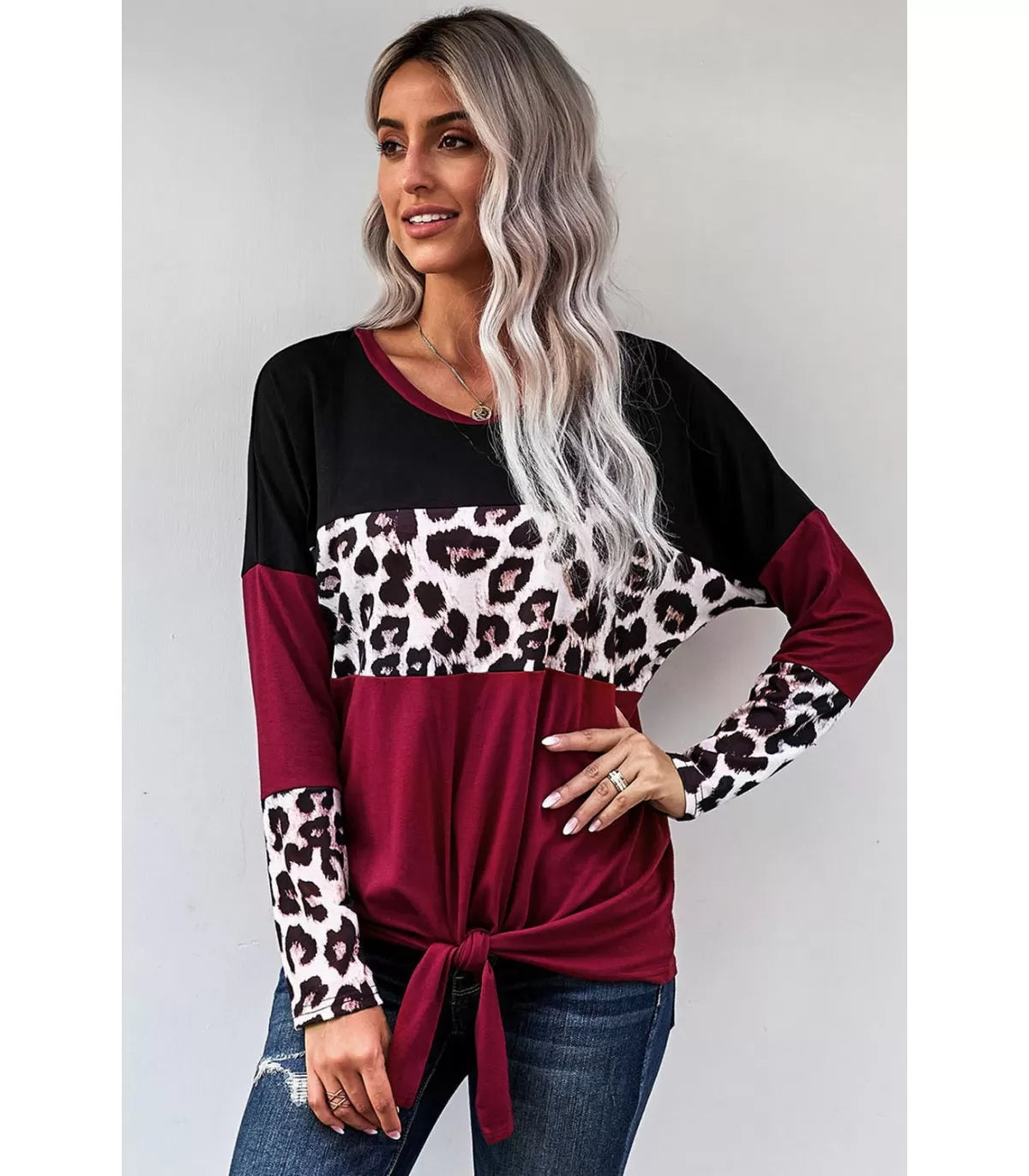 Colorblock Tie Detail Longsleeve Top
