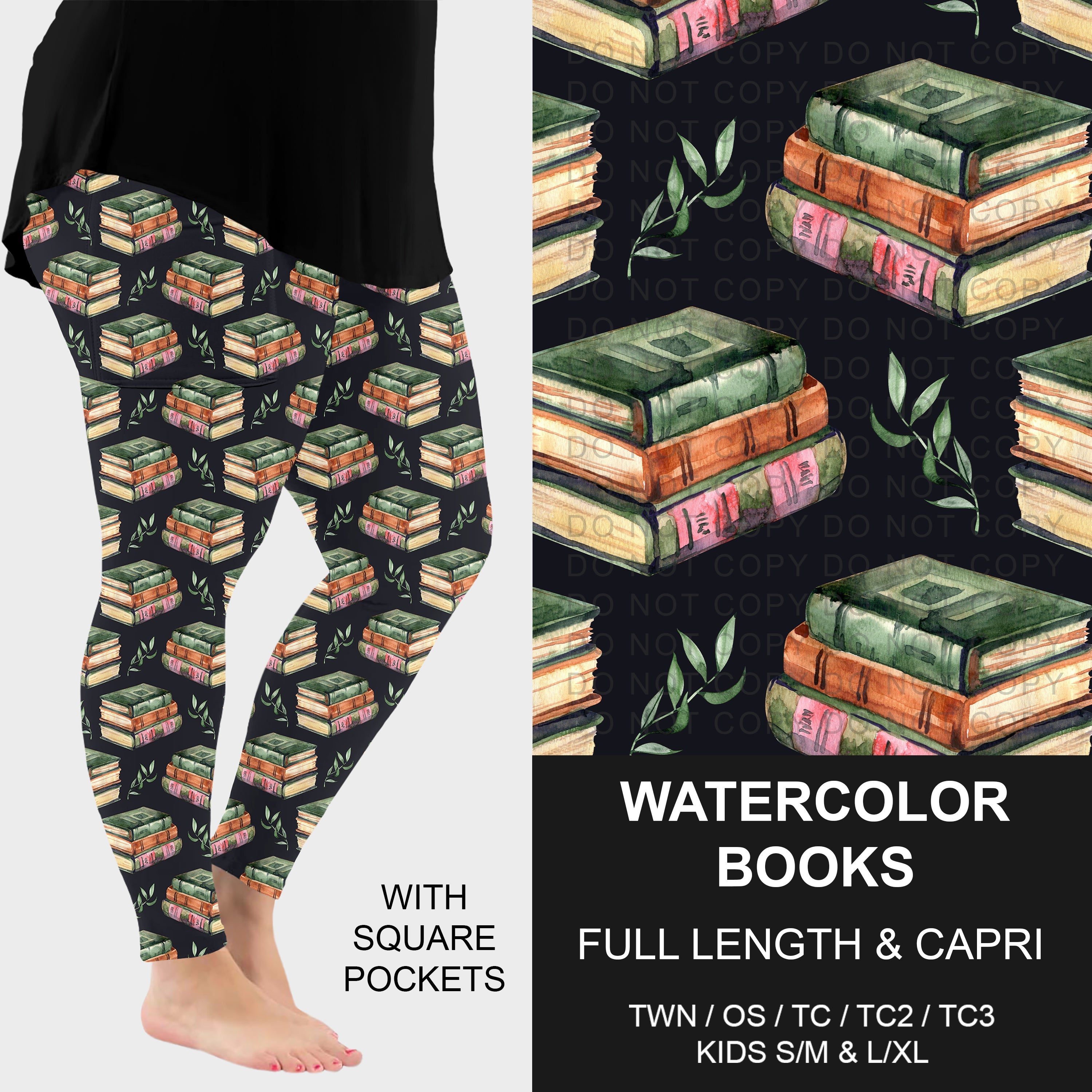 B309 - Preorder Watercolor Books Leggings w/ Pockets (Closes 8/23. ETA: late Oct.)
