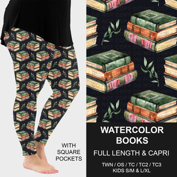 B309 - Preorder Watercolor Books Leggings w/ Pockets (Closes 8/23. ETA: late Oct.)