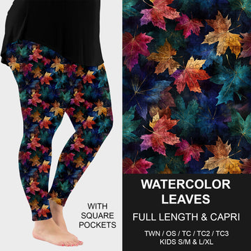B299 - Preorder Watercolor Leaves Leggings w/ Pockets (Closes 7/12. ETA: mid Sept.)