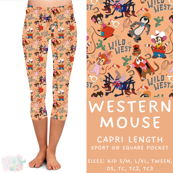 Ready To Ship - Western Mouse Capri Length Leggings - TC2 Square Pocket