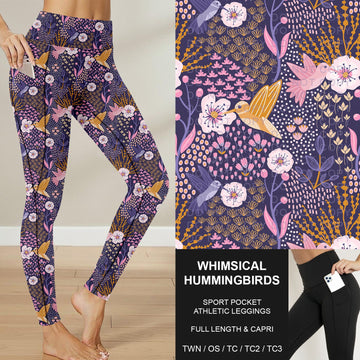 B283 - Preorder Whimsical Hummingbirds Sport Pocket Leggings (Closes 4/05. ETA: mid June)