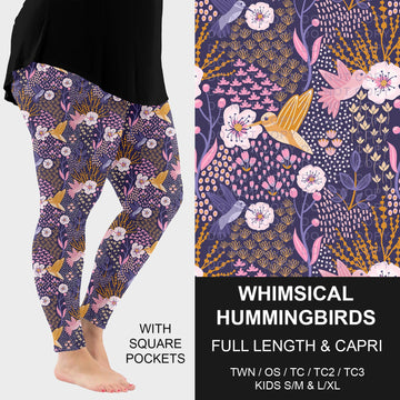 B283 - Preorder Whimsical Hummingbirds Leggings w/ Pockets (Closes 4/05. ETA: mid June)