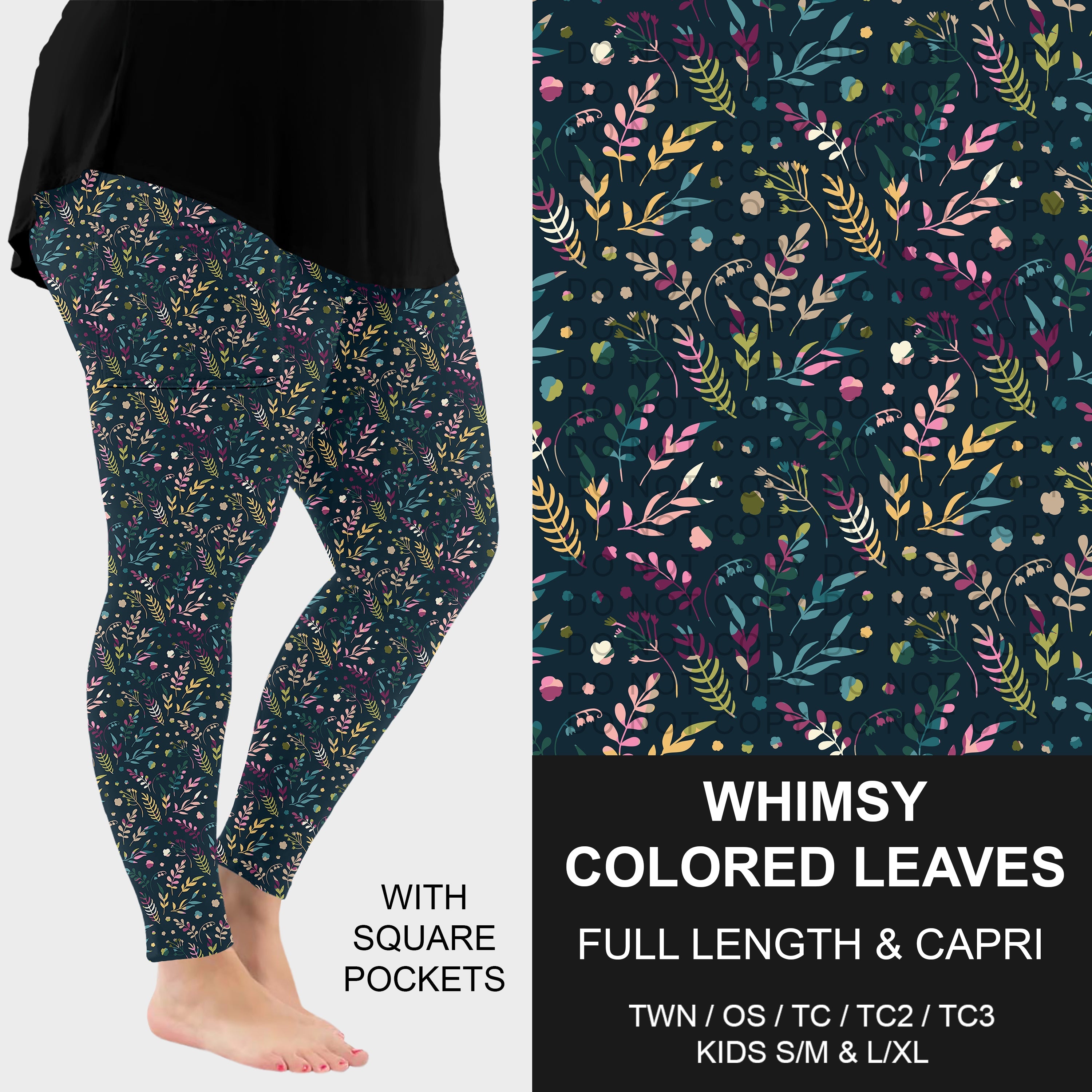 B309 - Preorder Whimsy Colored Leaves Leggings w/ Pockets (Closes 8/23. ETA: late Oct.)