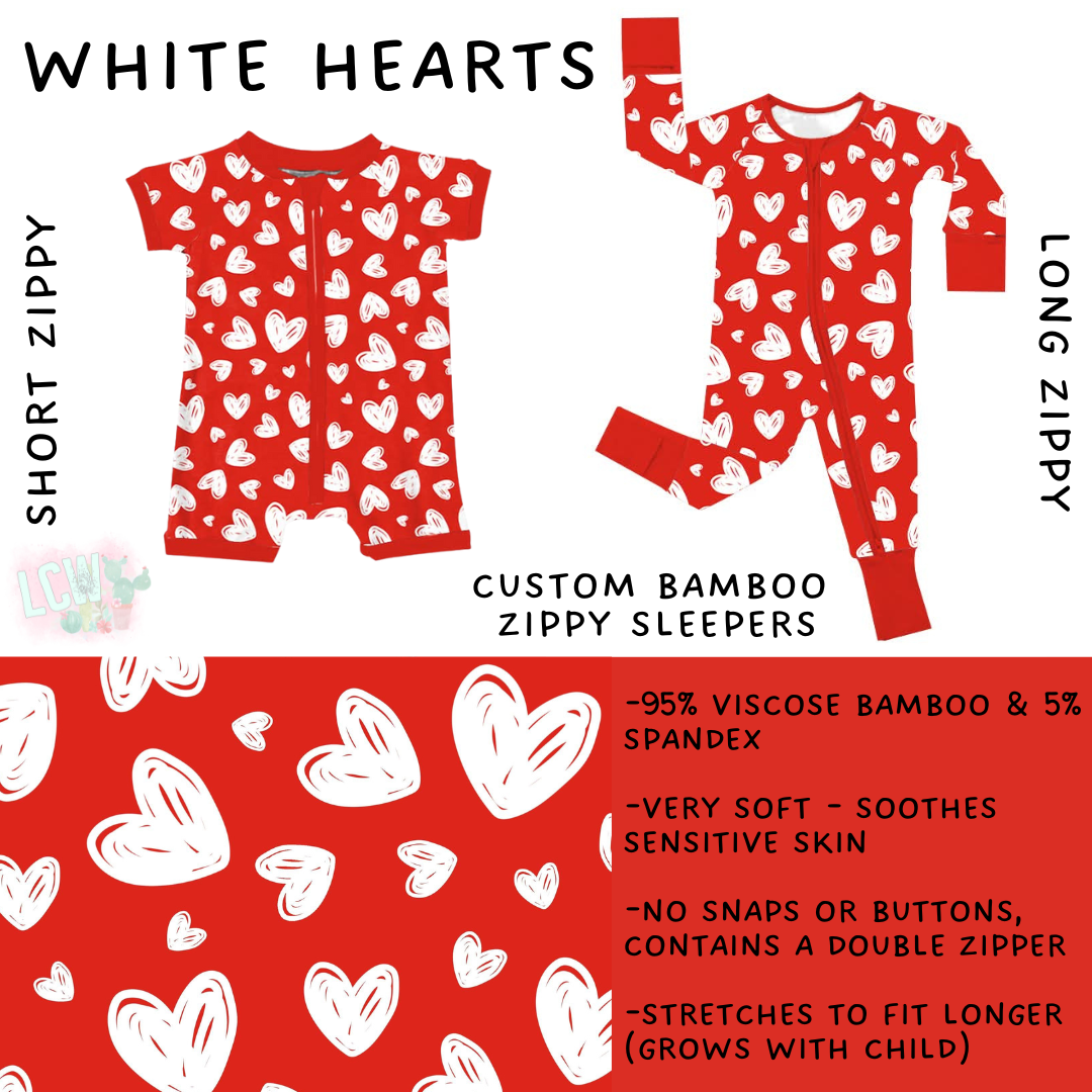 Batch #455 - Little Dreamers Lucky in Love - Closes 11/27 - ETA mid January - White Hearts Short and Long Zippy Sleeper