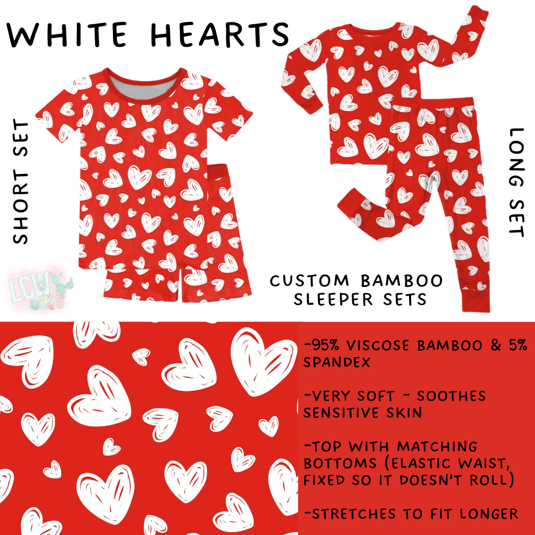 Batch #455 - Little Dreamers Lucky in Love - Closes 11/27 - ETA mid January - White Hearts Bamboo Short and Long Sleeper Set