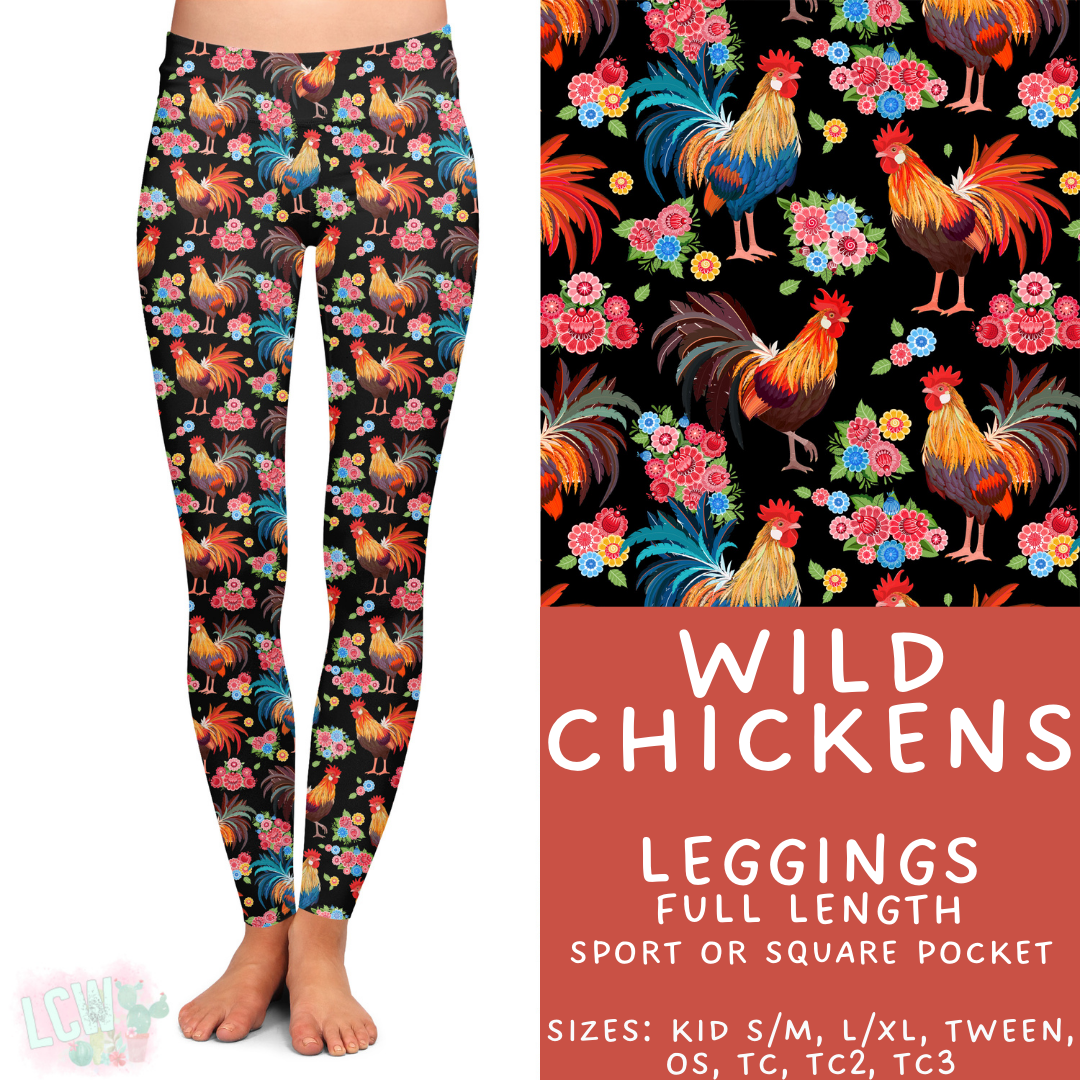 Ready to Ship - Wild Chickens Full Length Leggings - Sport Pocket TC & Square Pocket TC