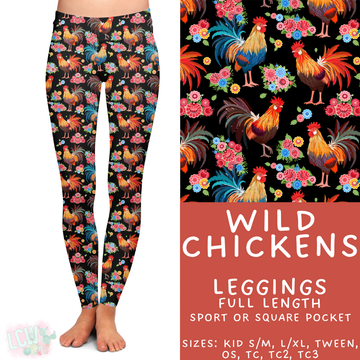 Ready to Ship - Wild Chickens Full Length Leggings - Sport Pocket TC & Square Pocket TC