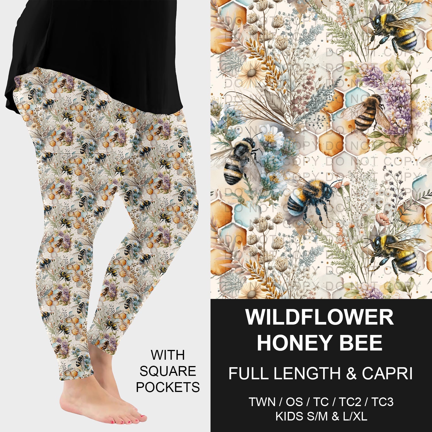 B296 - Preorder Wildflower Honey Bee Leggings w/ Pockets (Closes 6/21. ETA: late Aug.)