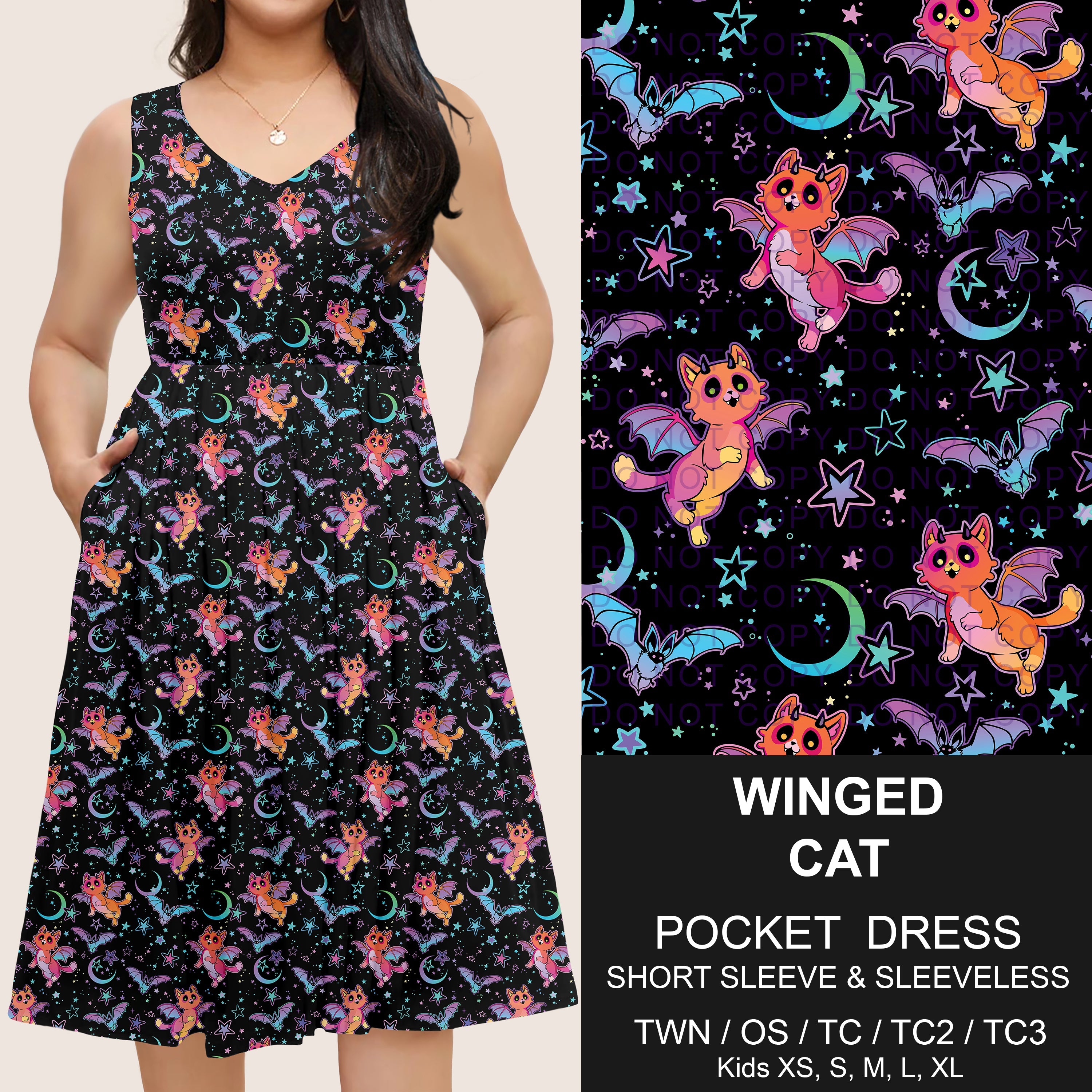 B302 - Preorder Winged Cat Pocket Dress (Closes 7/24. ETA: early Oct)