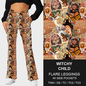 RTS - Witchy Child V-Waist Flare Leggings w/ Pockets