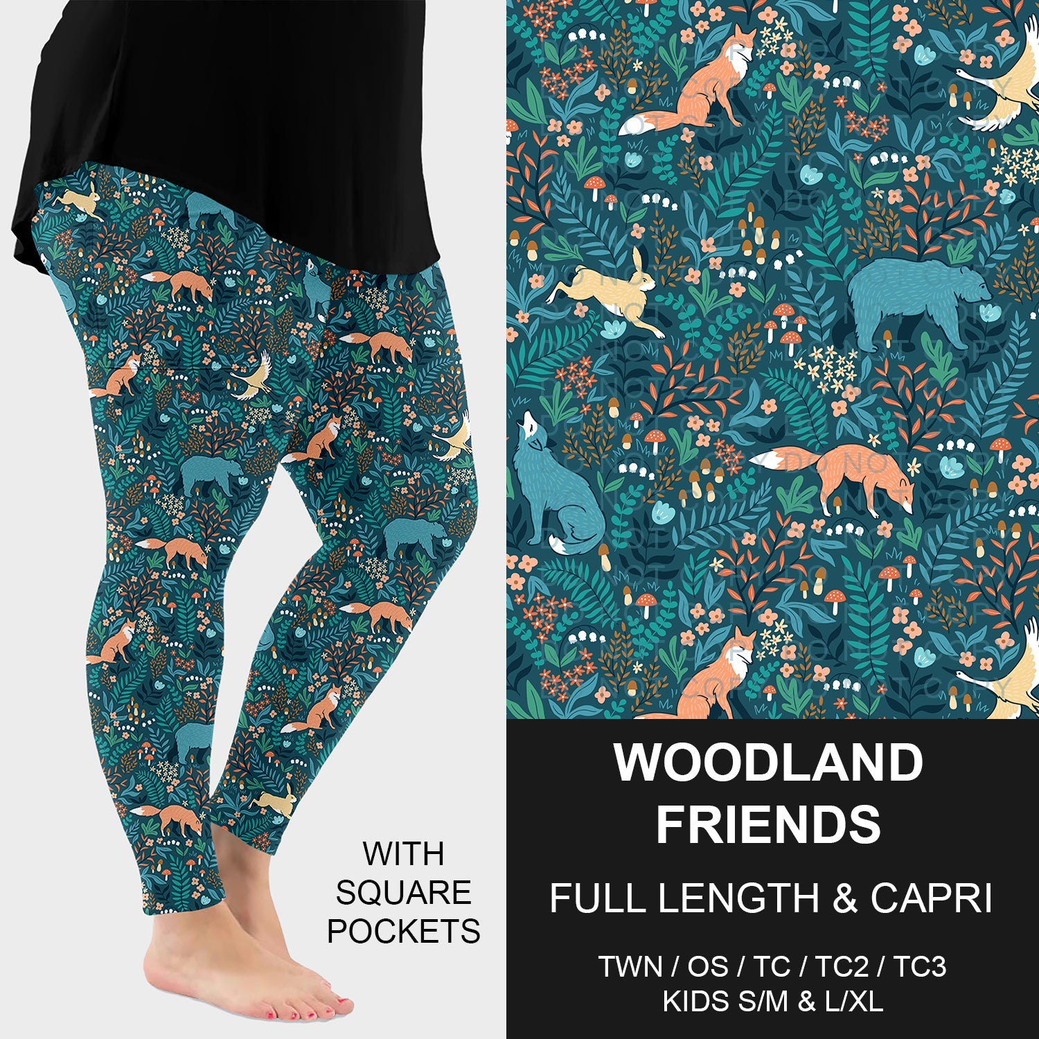 B265 - Preorder Woodland Friends Leggings w/ Pockets (Closes 12/14. ETA: mid Feb.)