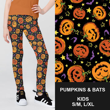 RTS - Kids Pumpkins & Bats Leggings w/ Inside Pockets