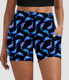 RTS - Watercolor Dolphins Biker Shorts w/ Pockets