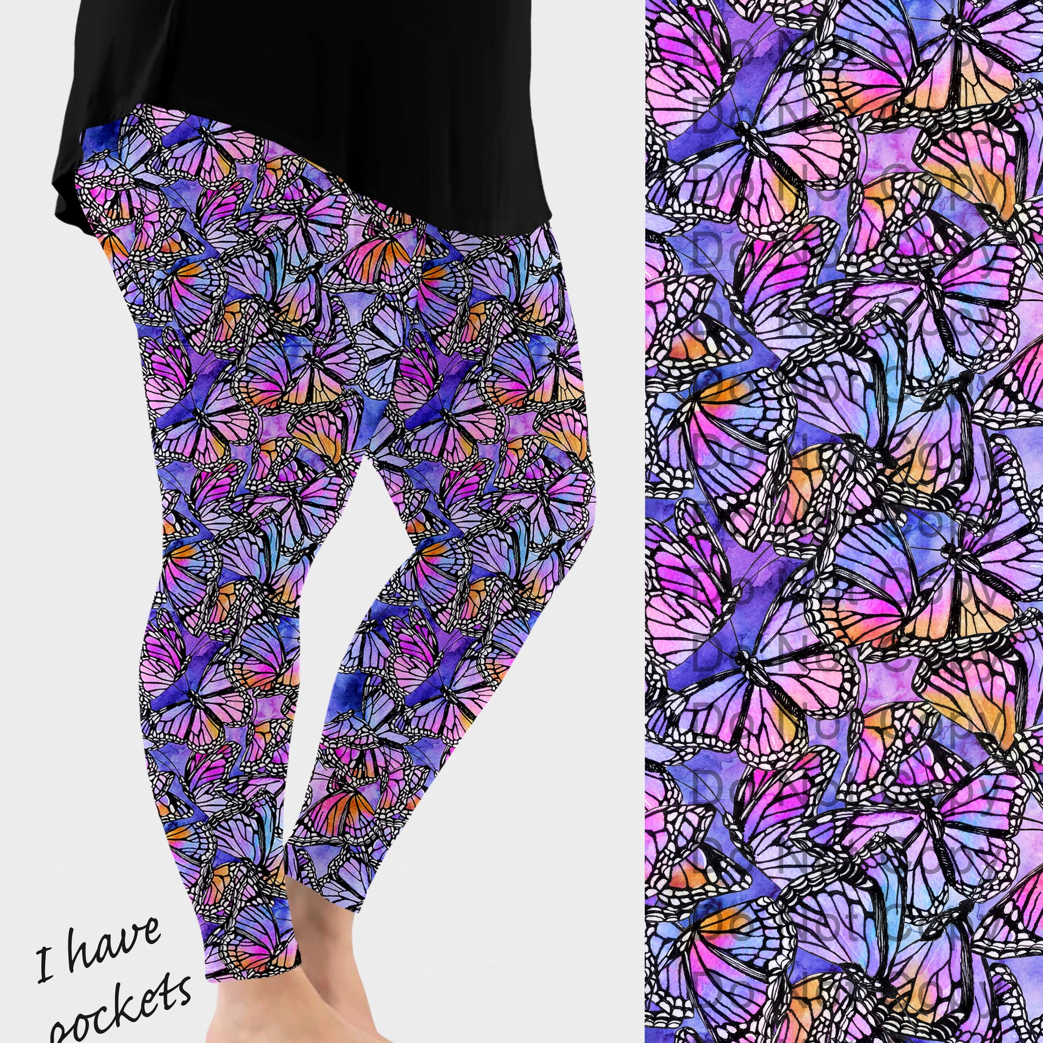 RTS - Watercolor Butterfly Leggings w/ Pockets