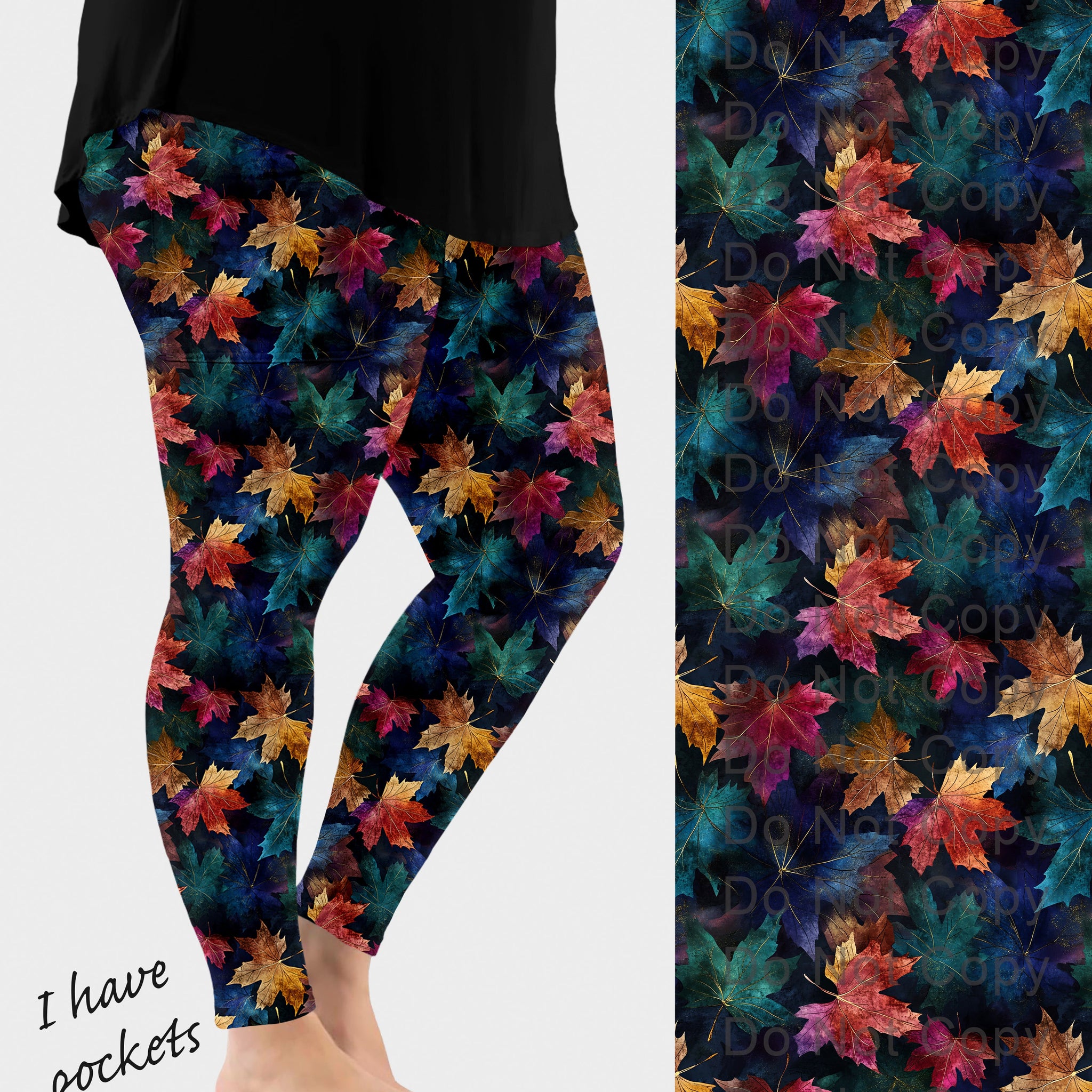 RTS - Watercolor Leaves Leggings w/ Pockets