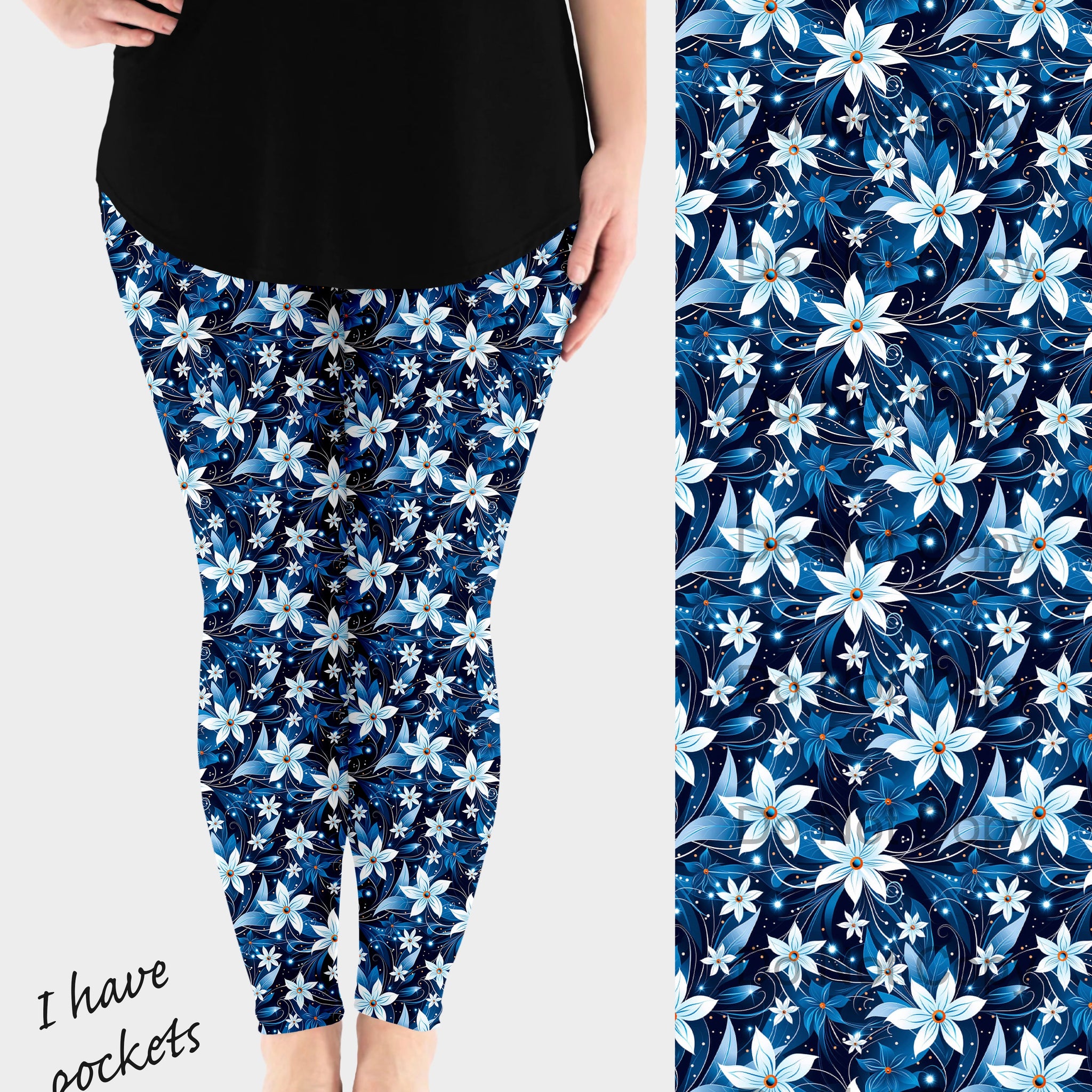 RTS - White Blooms Leggings w/ Pockets