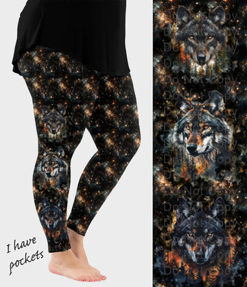 RTS - Wolf Trio Side Design Leggings with Pockets
