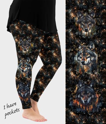 RTS - Wolf Trio Side Design Leggings w/ Pockets