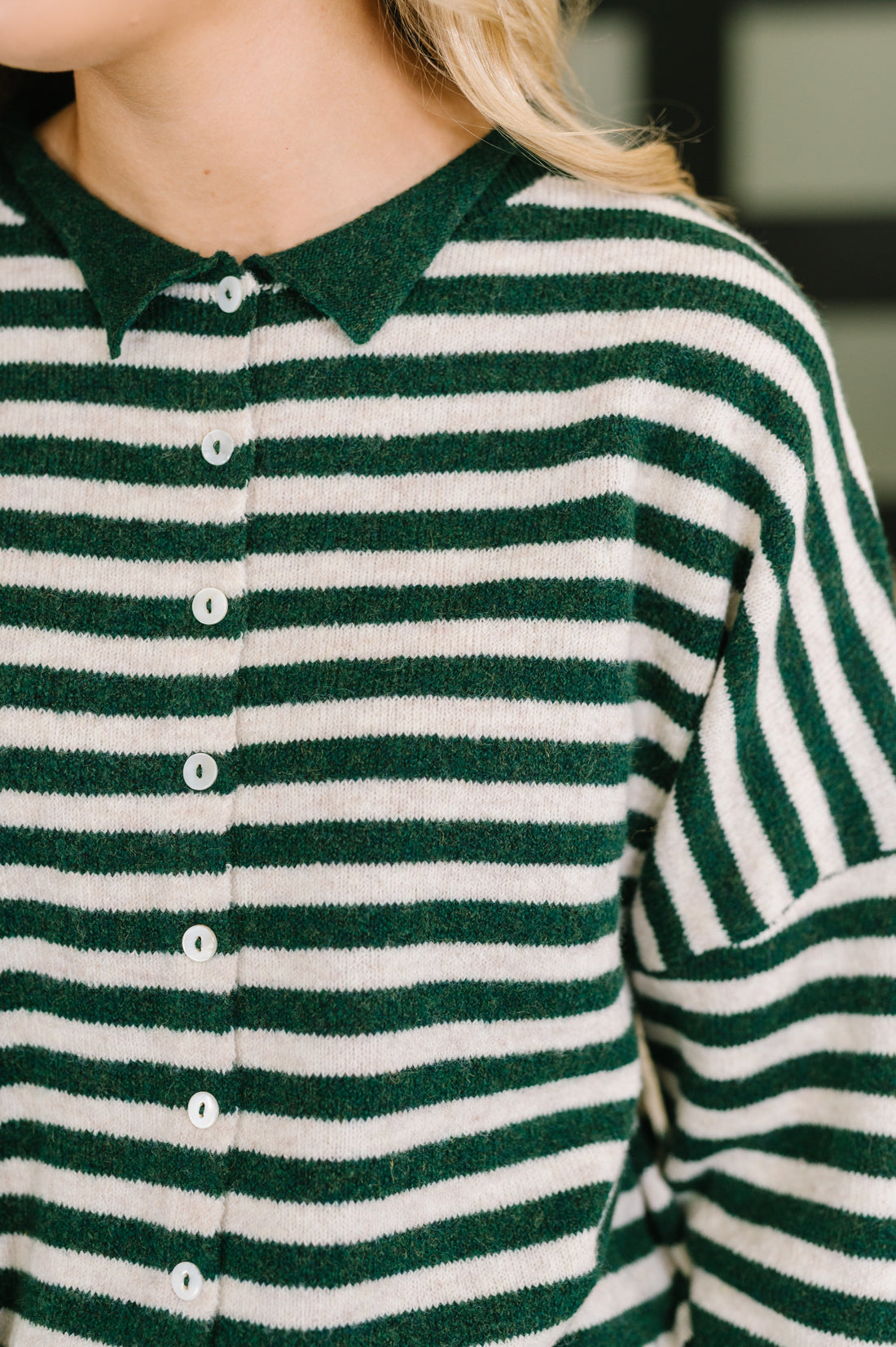 Won't Be Long Collared Sweater Button Down in in Hunter Green