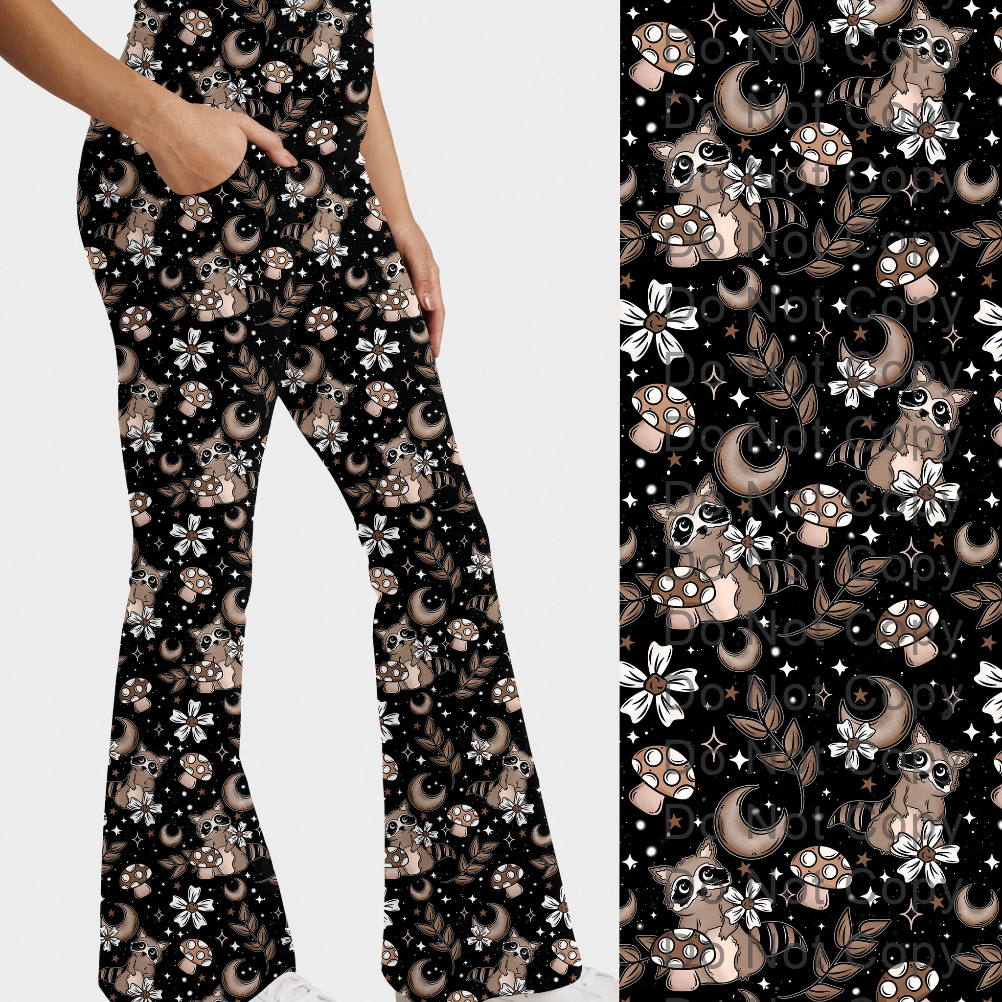 RTS - Woodland Raccoon Flare Leggings w/ Pockets