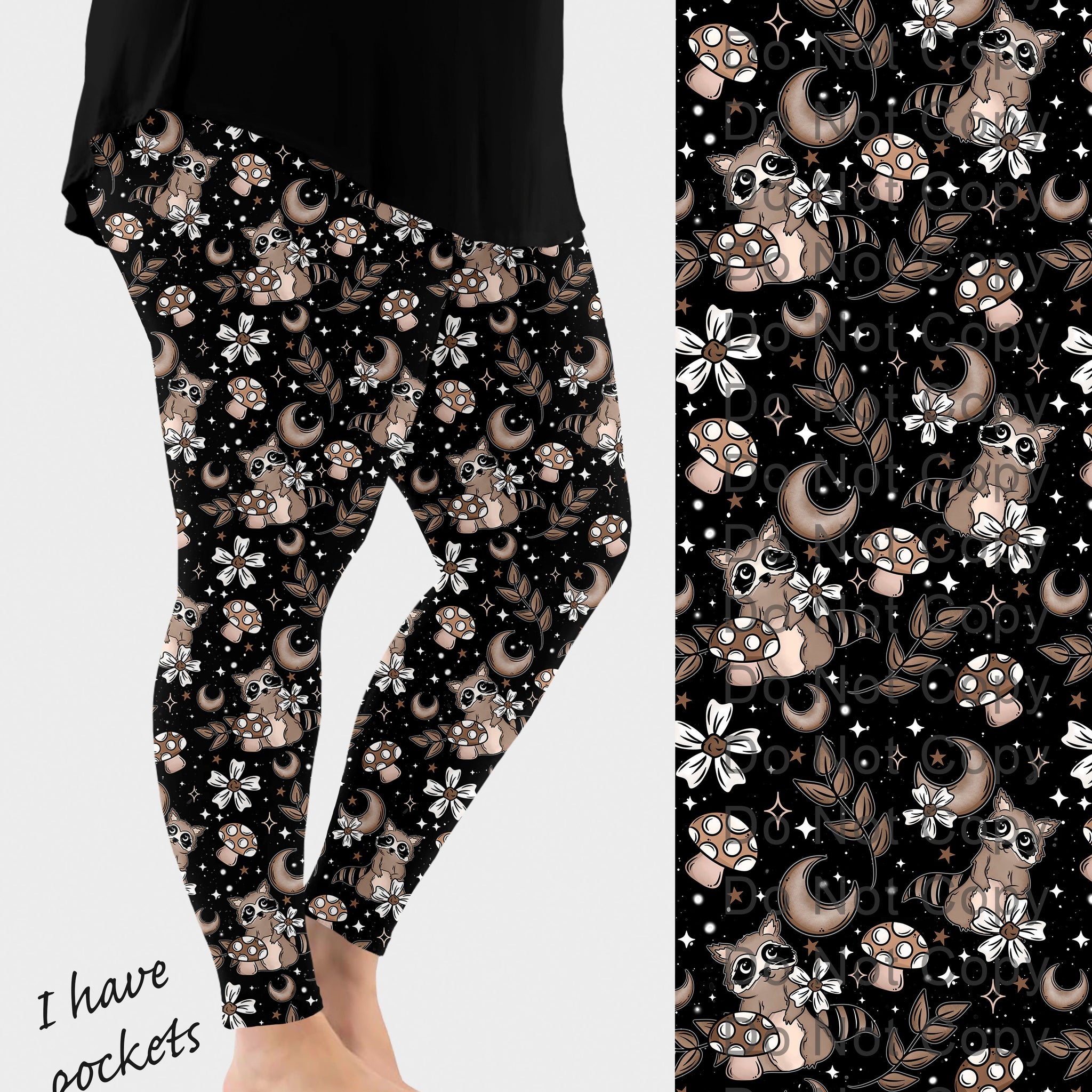 RTS - Woodland Raccoon Leggings w/ Pockets