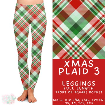 Ready to Ship - Xmas Plaid 3 Full Length Leggings - Sport Pocket TC2