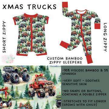 Ready to Ship - Xmas Trucks Long Zippy Sleeper - 2T, 3T & 4T