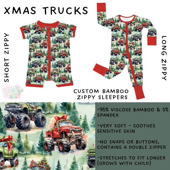 Ready to Ship - Xmas Trucks Long Zippy Sleeper - 2T, 3T & 4T