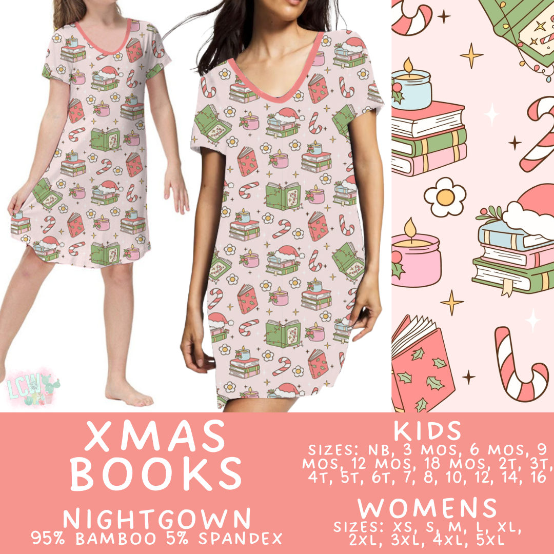 Ready to Ship - Xmas Books Adult Bamboo Nightgown - Adult XS