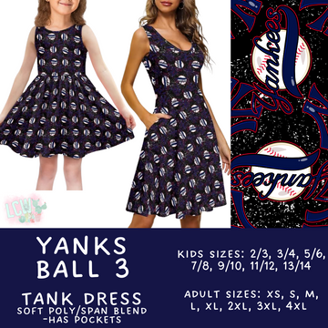 Batch #343 - Home Run Collection - Closes 5/22 - ETA mid July - Yanks Ball 3 Women's & Girl's Tank Dress