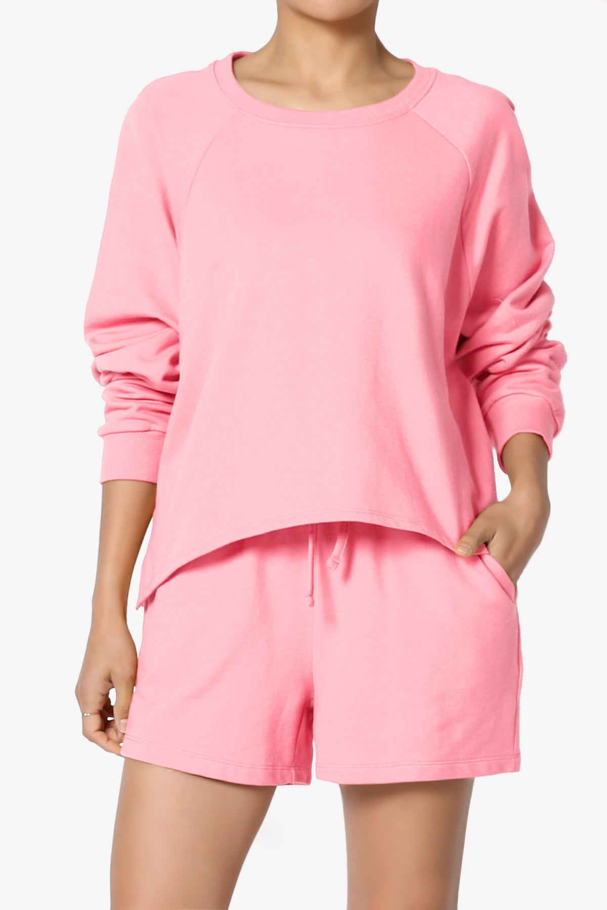 Oversized Cotton Terry Lounge Set – Long Sleeve Top & Drawstring Shorts - Plus