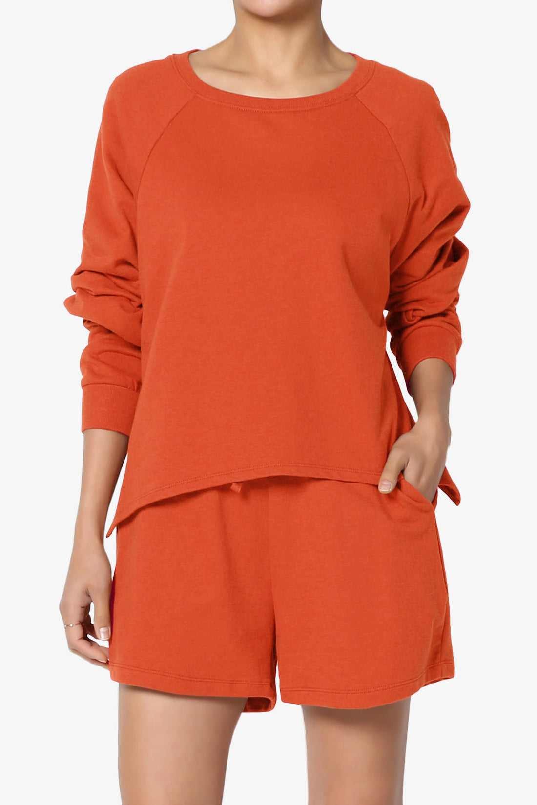 Oversized Cotton Terry Lounge Set – Long Sleeve Top & Drawstring Shorts