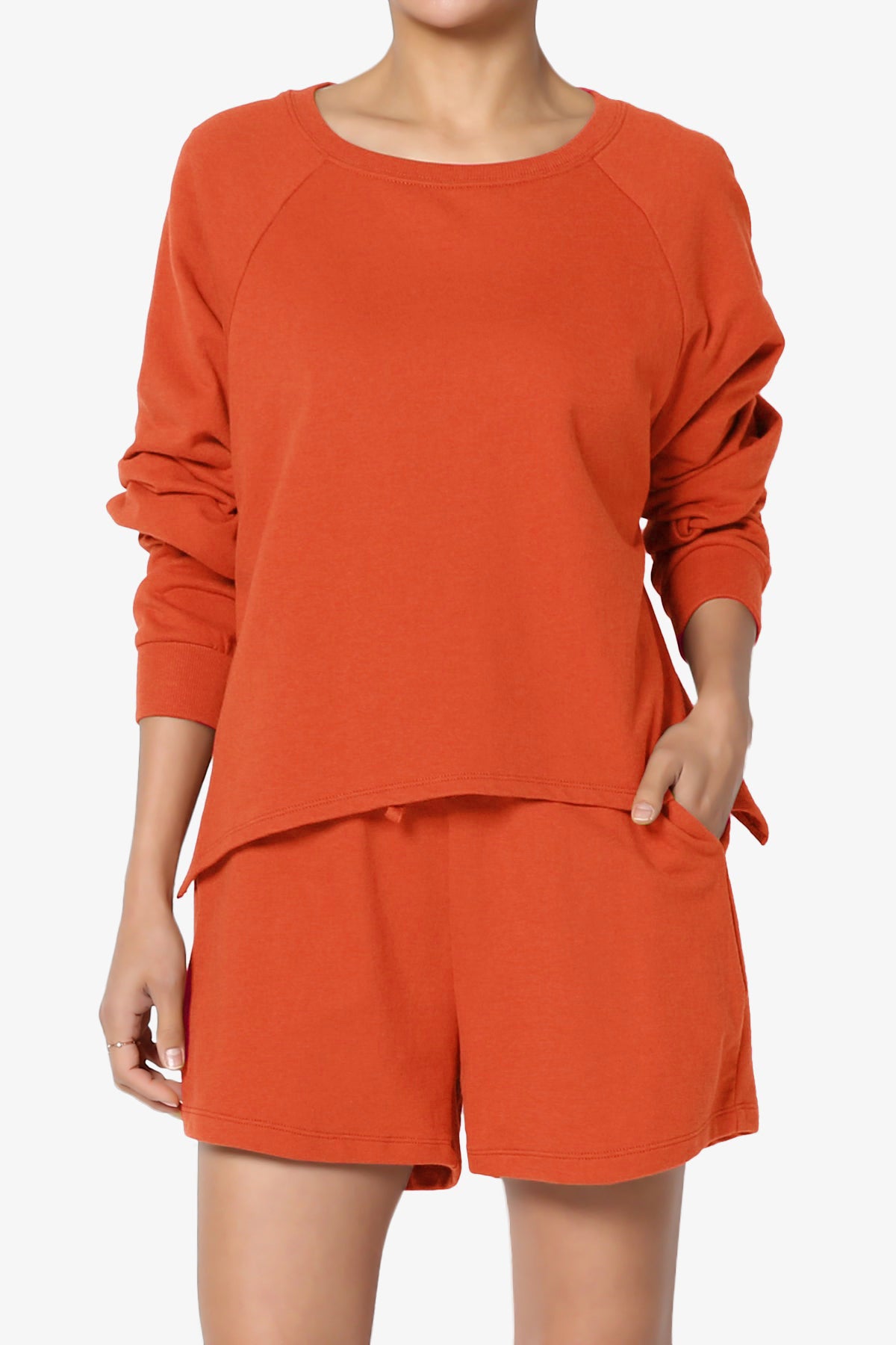 Oversized Cotton Terry Lounge Set – Long Sleeve Top & Drawstring Shorts