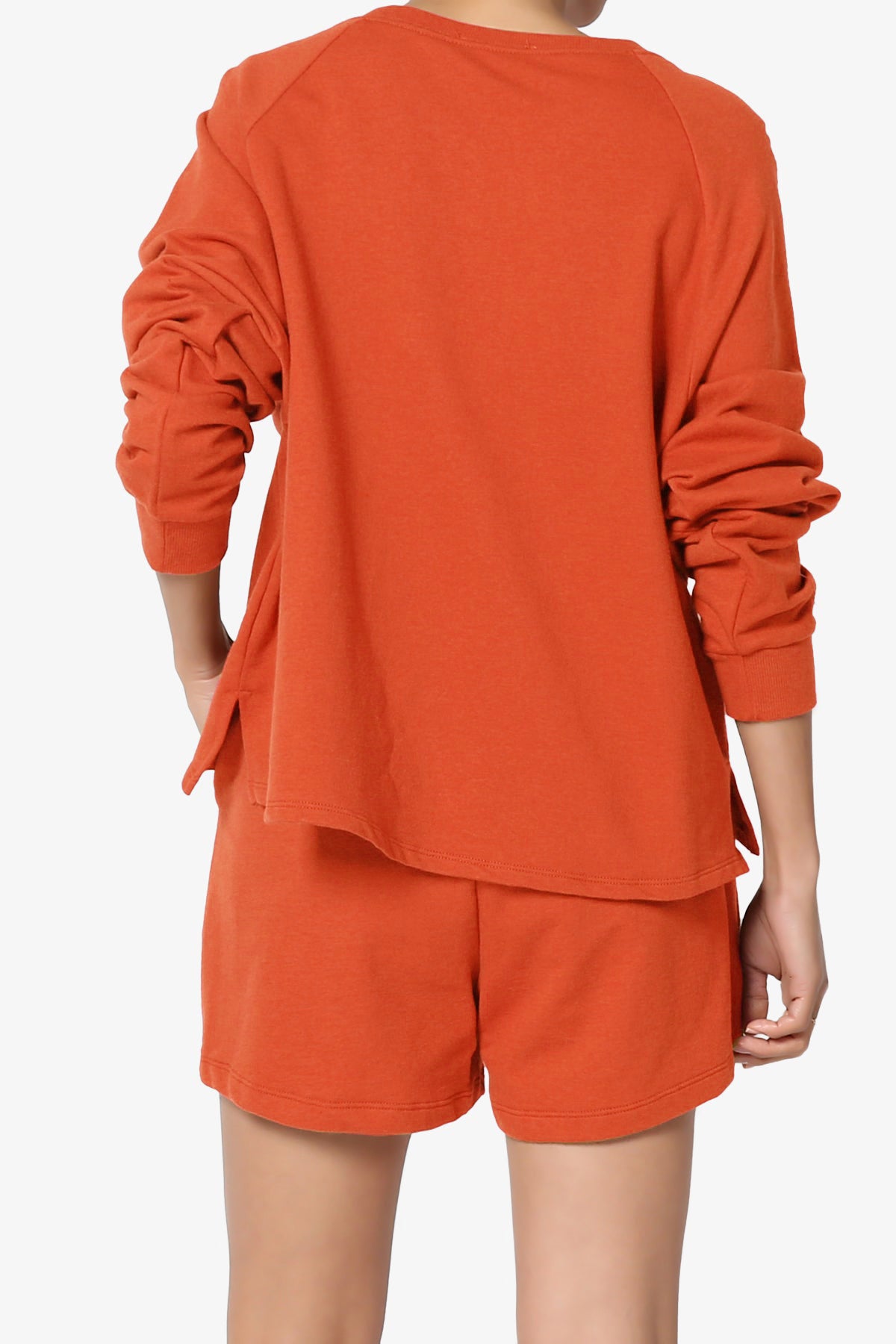 Oversized Cotton Terry Lounge Set – Long Sleeve Top & Drawstring Shorts