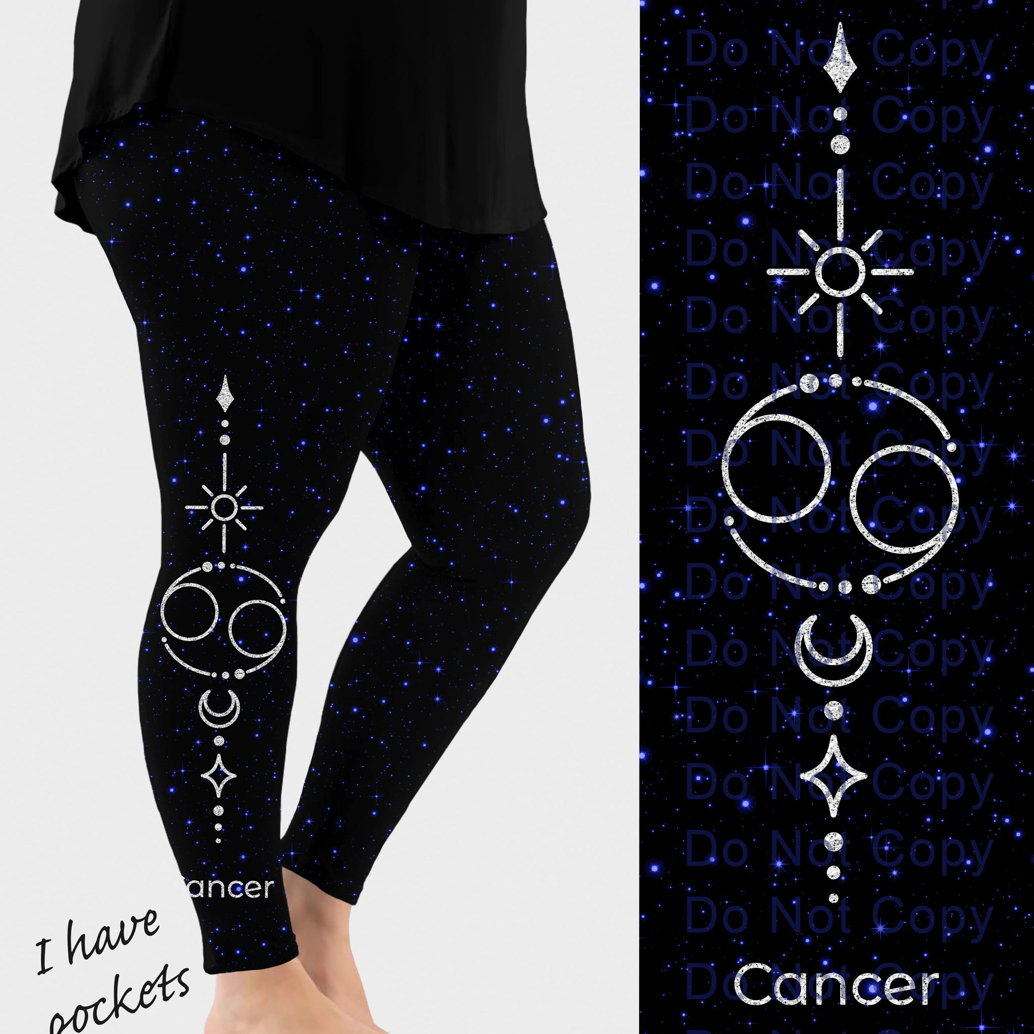 RTS - Cancer Zodiac Sign Side Design Leggings w/ Pockets