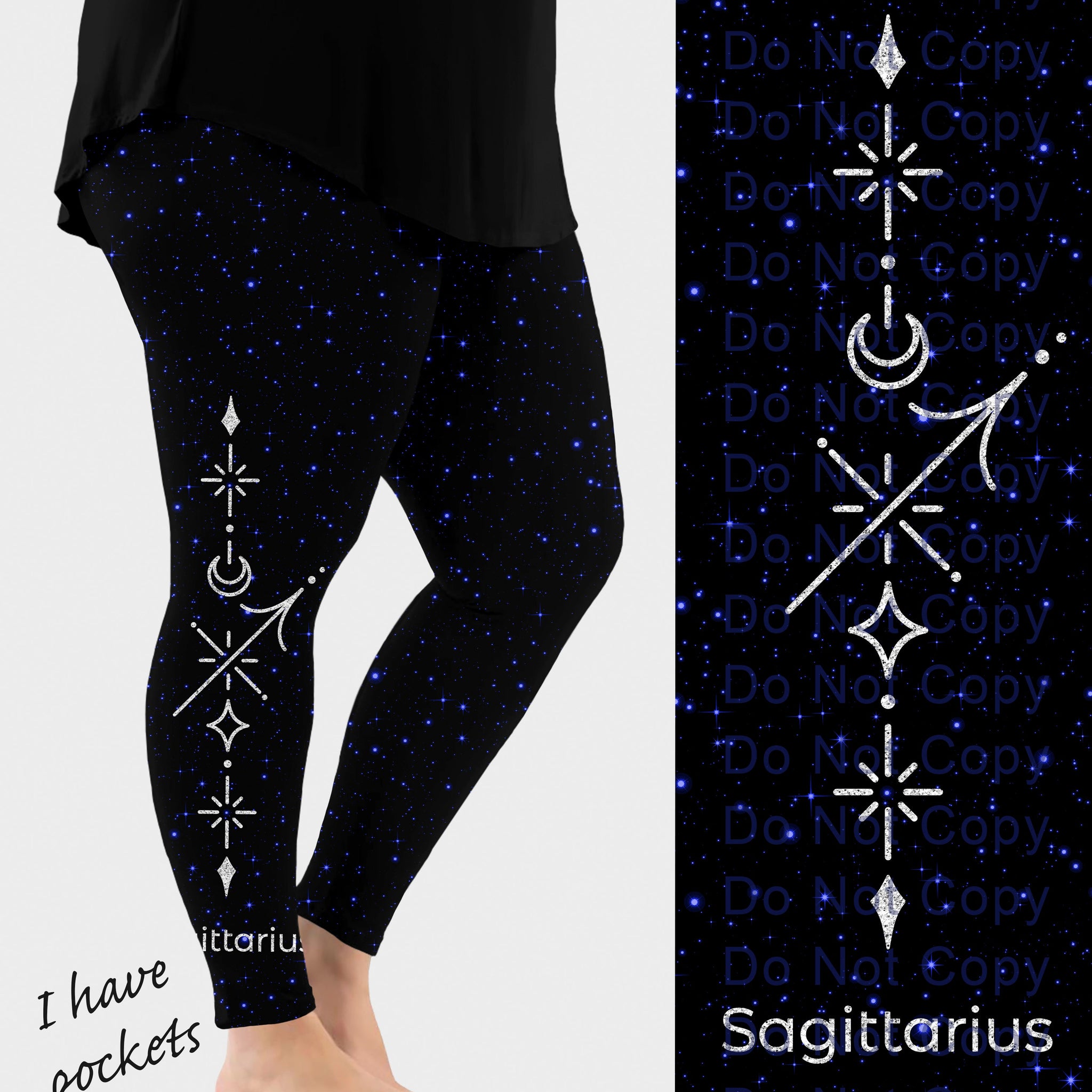 RTS - Sagittarius Zodiac Sign Side Design Leggings w/ Pockets