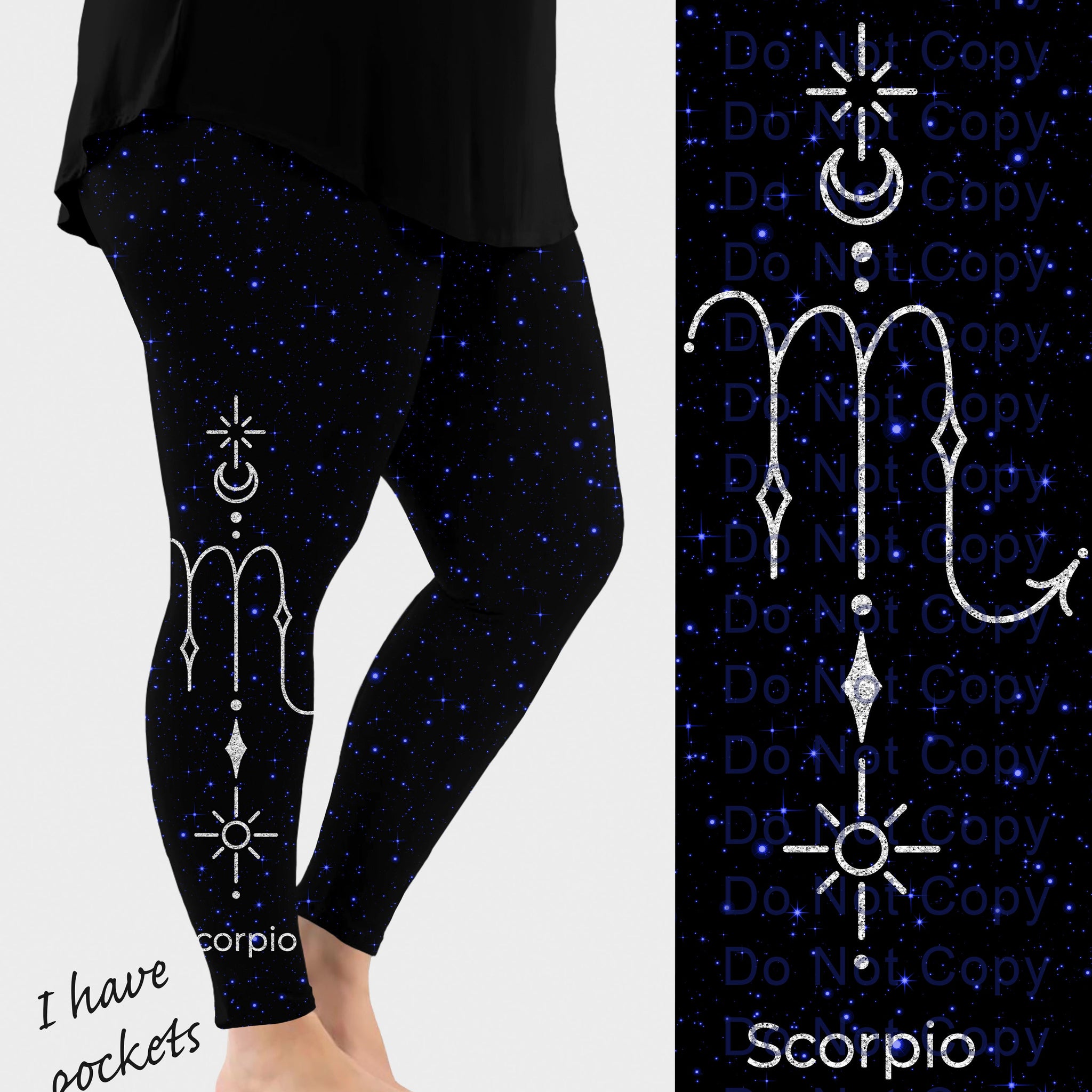 RTS - Scorpio Zodiac Sign Side Design Leggings w/ Pockets