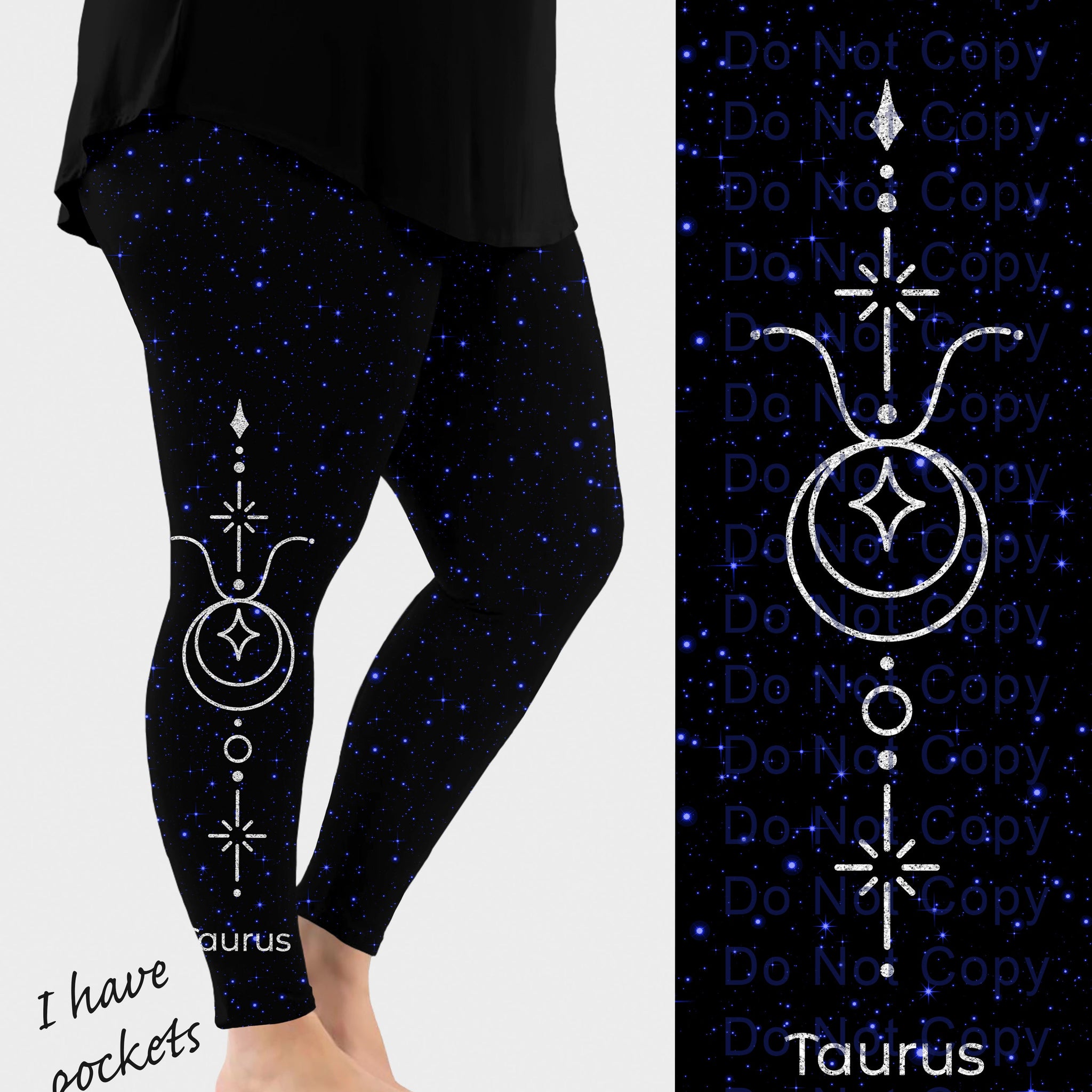 RTS - Taurus Zodiac Sign Side Design Leggings w/ Pockets