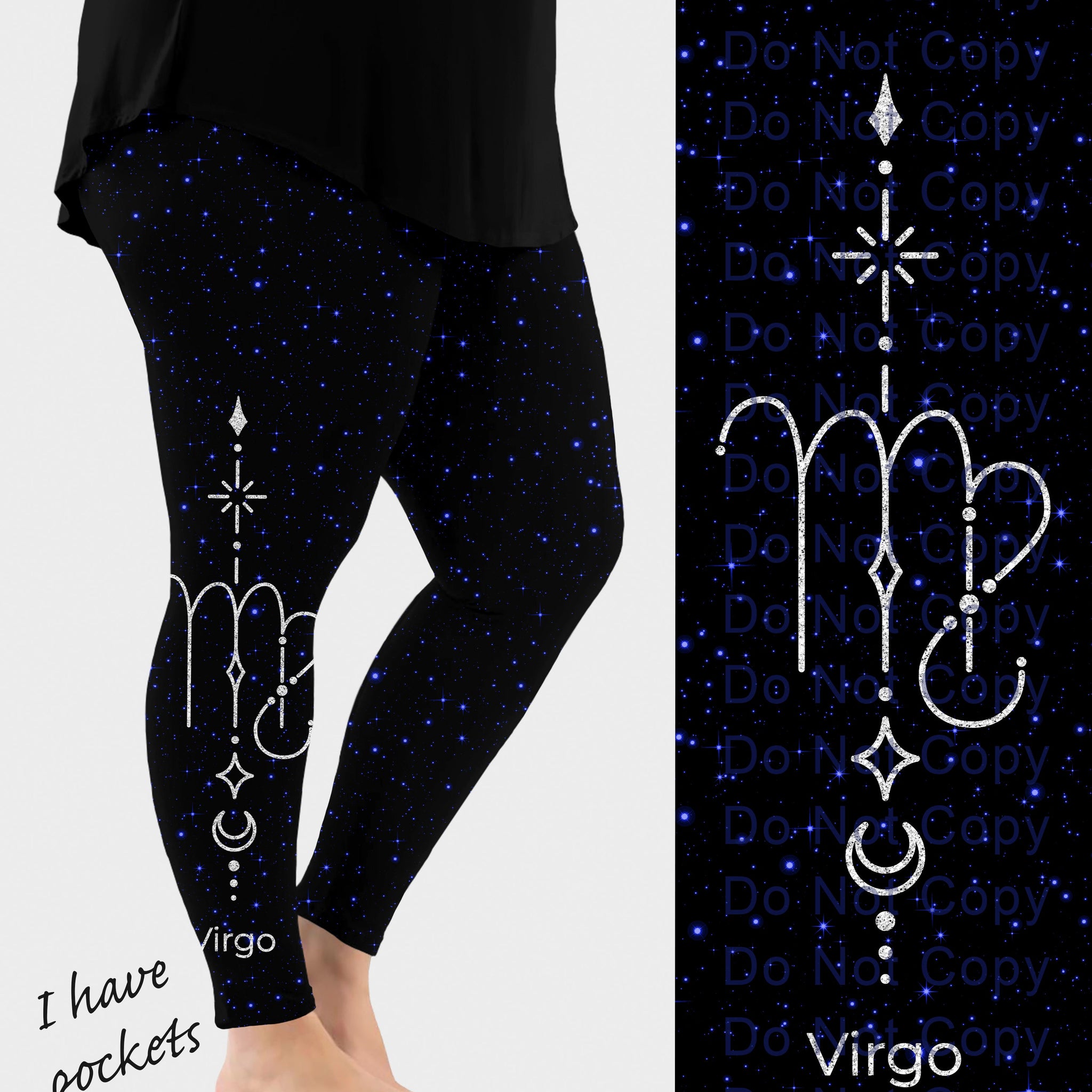 RTS - Virgo Zodiac Sign Side Design Leggings w/ Pockets