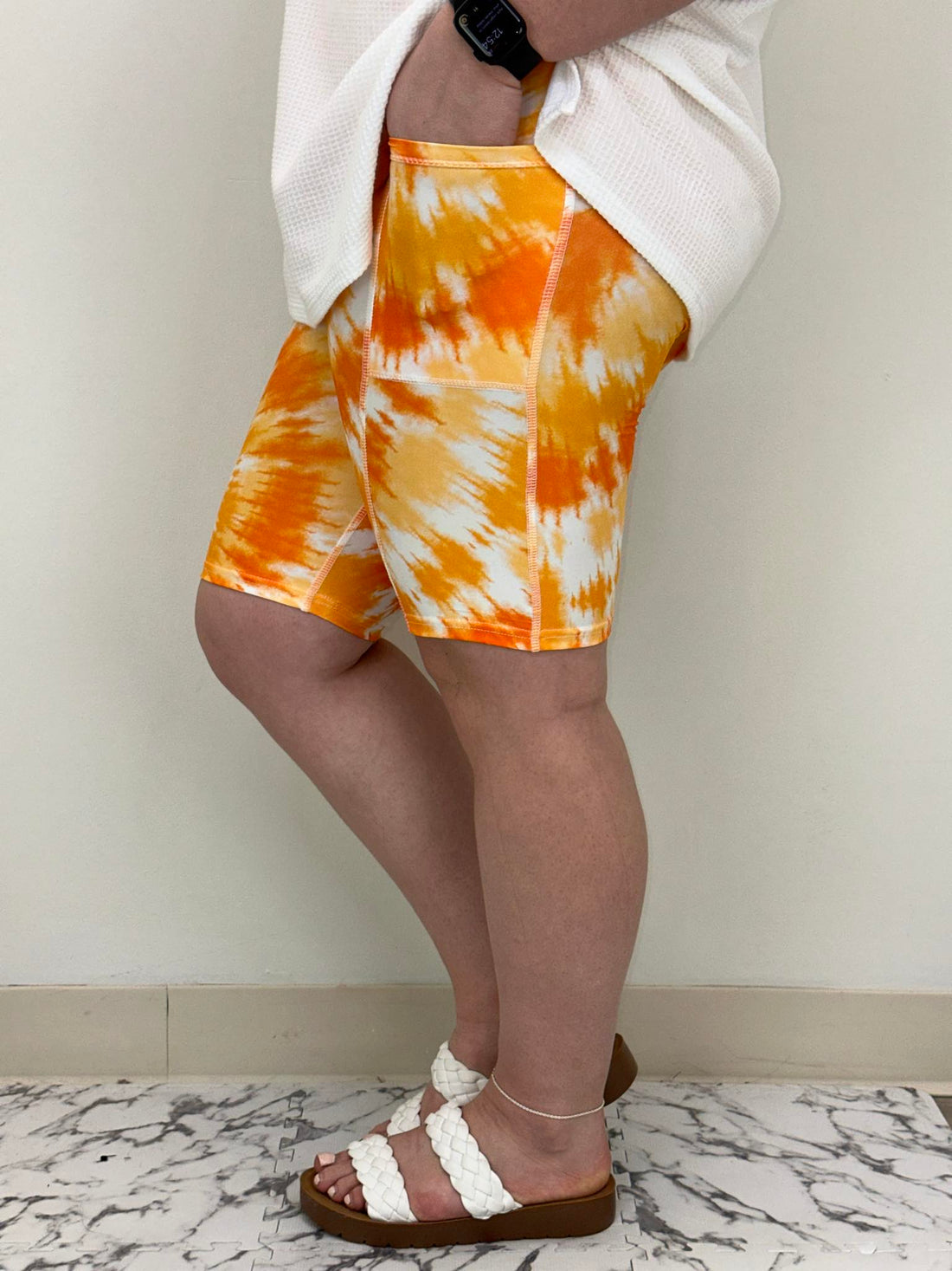 Orange Tie Dye Bermuda Shorts w/ Pockets