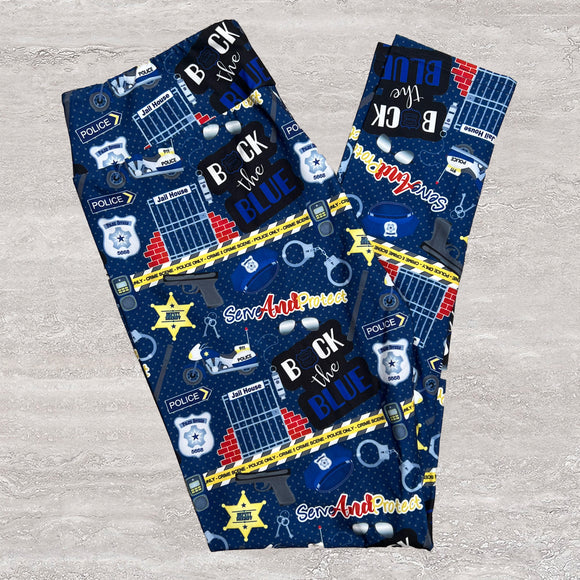 Police Station Law Enforcement Theme Print Kids Blue Leggings