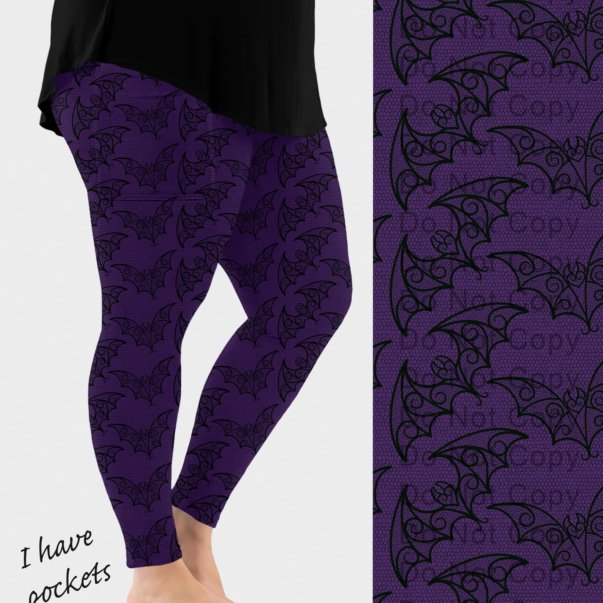 RTS - Purple Batty Lace Leggings w/ Pockets